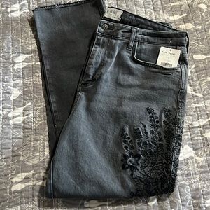 Grey denim embroidered Free people jeans. New with tags. Beautiful jeans.